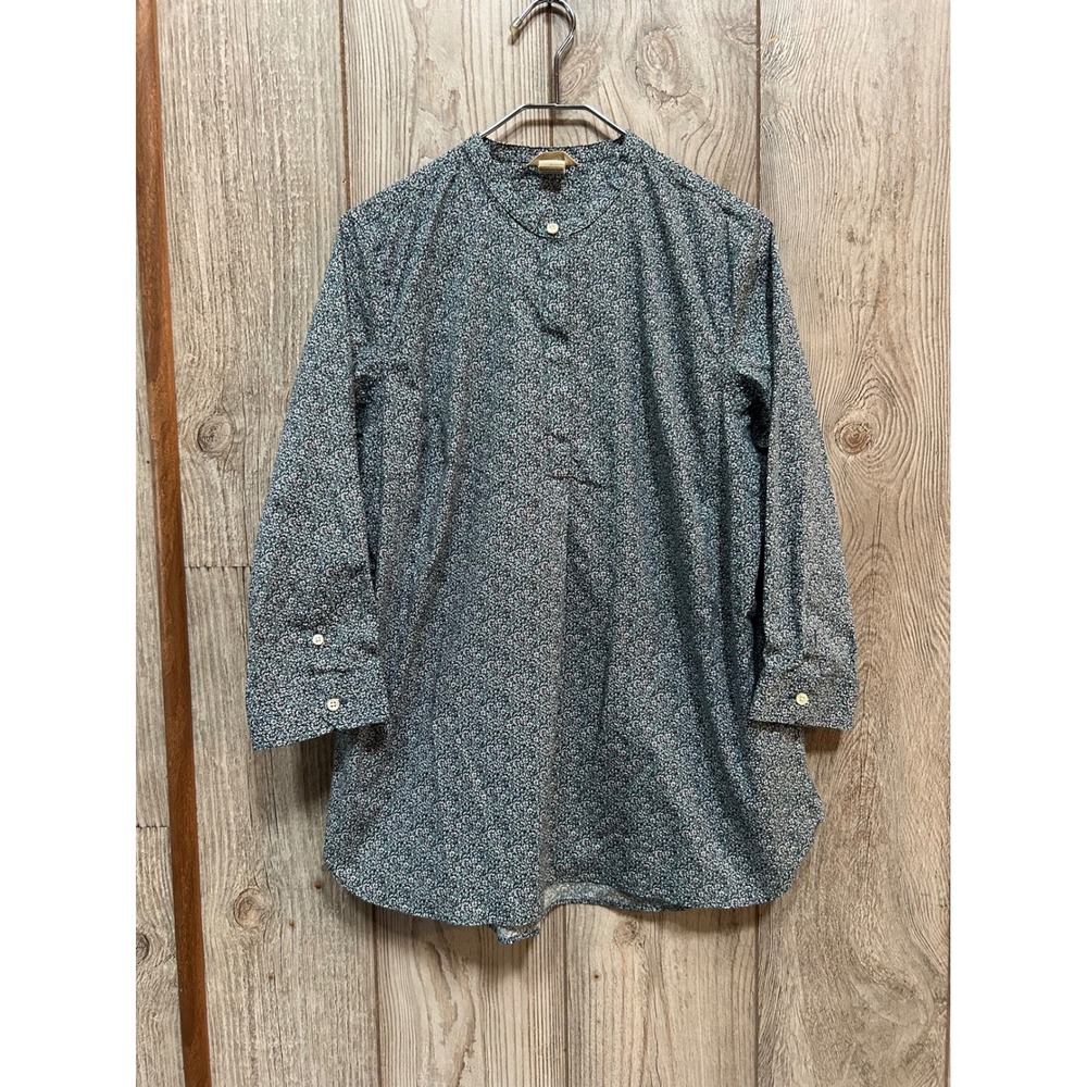 Duluth Trading Co Womens Large Blue Ditsy Floral Cotton Stretch Henley Tunic Top